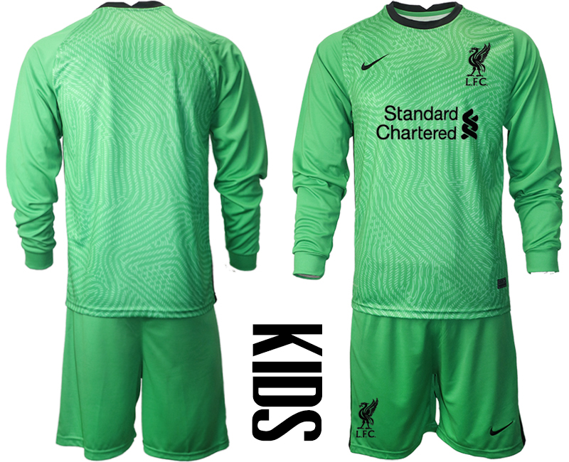 2021 Liverpool green goalkeeper long sleeve Youth soccer jerseys->youth soccer jersey->Youth Jersey